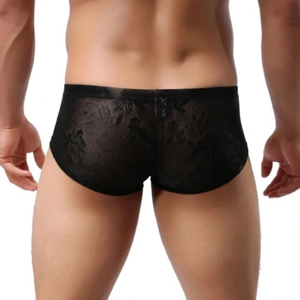 Men’s Mini Boxer Shorts Sexy Lace Sheer Underwear